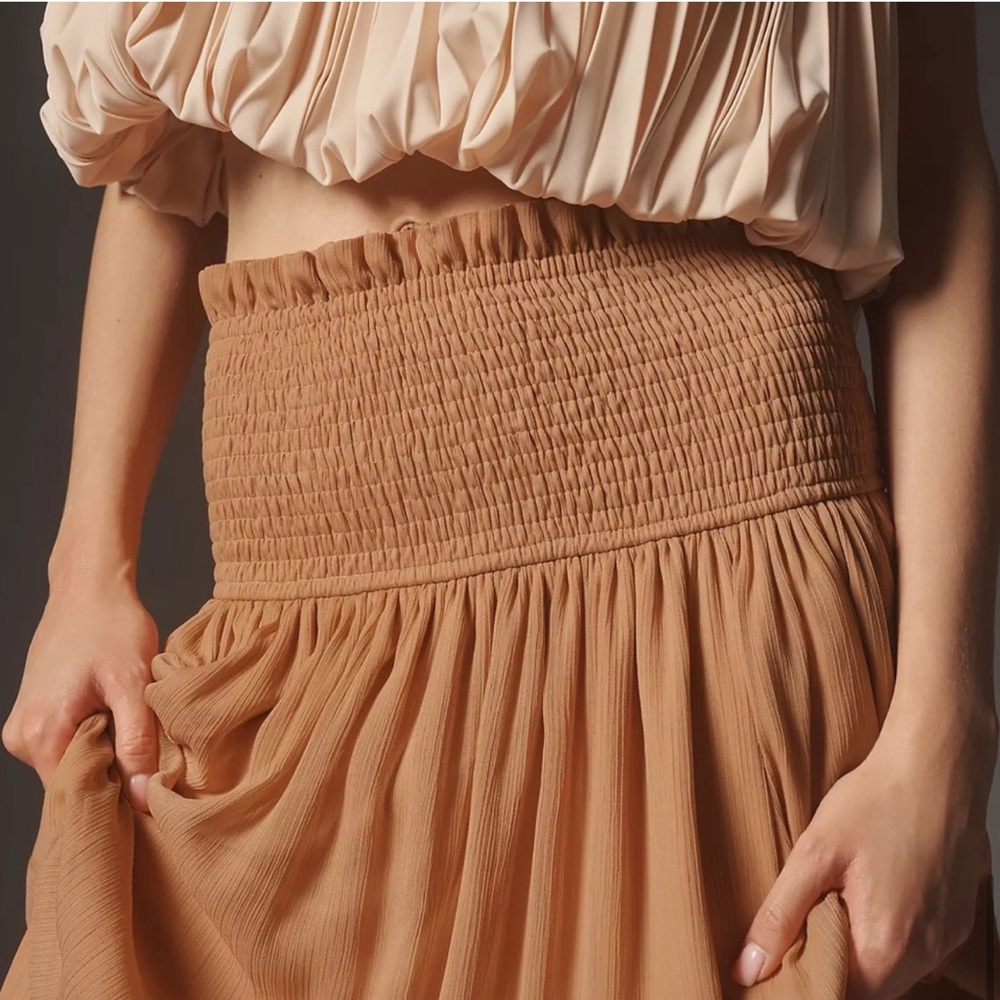 Anthropologie Smocked Sheer Maxi Skirt